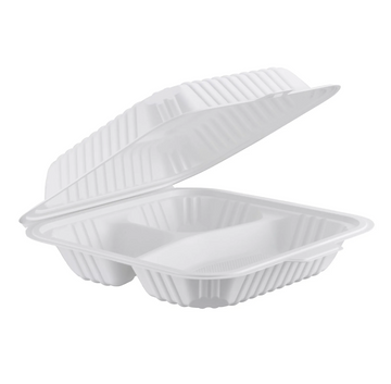 PP Hinged Container, Translucent, Vented, Three Compartment, 7" x 7", 150pc (150/1) - Image 1