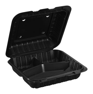 Hinged Container, Black, Vented, Three Compartment, 8" x 8", 150pc (150/1) - Image 1