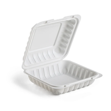 Hinged Container, White, Vented, One Compartment, 8" x 8", 150pc (150/1) - Image 1