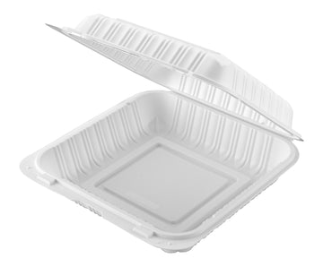 Hinged Container, White, Vented, One Compartment, 9" x 9", 150pc (150/1) - Image 1