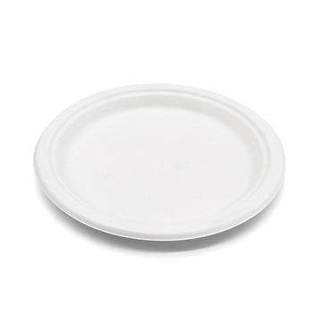 Bagasse Round Plate, 9'', White, PFAS FREE, 500pc (125/4) - Image 1