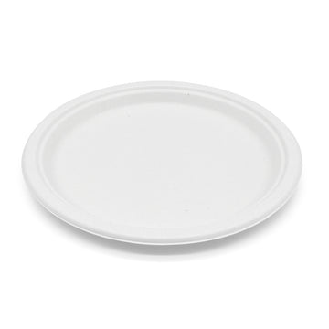 Bagasse Round Plate, 10'', White, PFAS FREE, 500pc (125/4) - Image 1