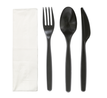 FULL SIZE HEAVY 4 PIECE INDV WRAPPED BLACK CUTLERY KIT 250CT