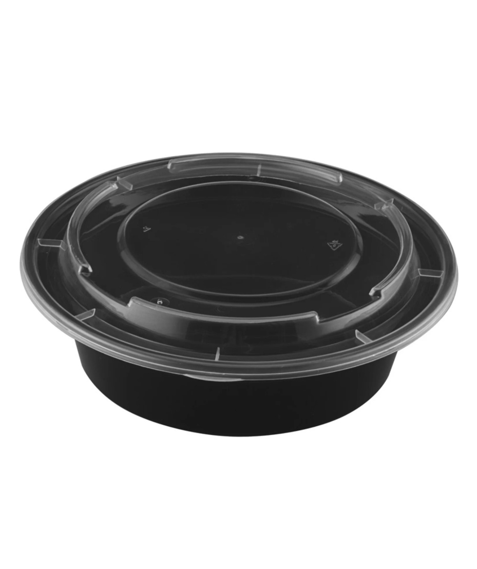 24oz Heavy Duty Black Round Microwaveable Bowl with Clear Vented Lid,120 Sets (40/6) - Image 1