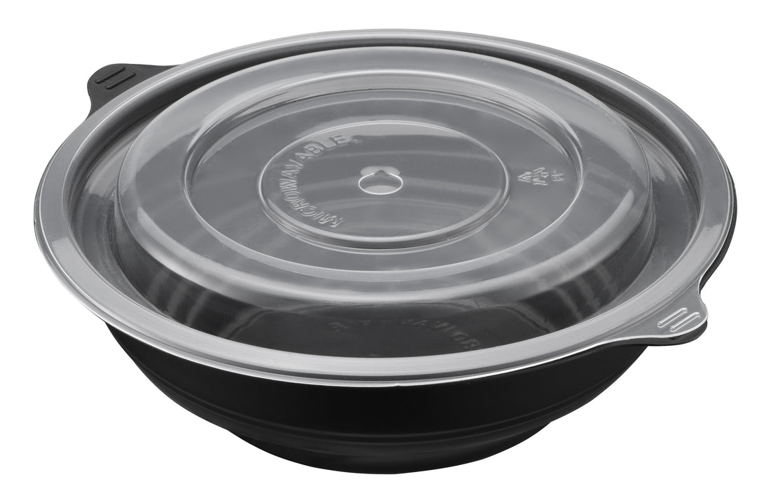 16oz Round Black Microwaveable Bowl with Vented Clear Lid, 120 Sets (40/6) - Image 1