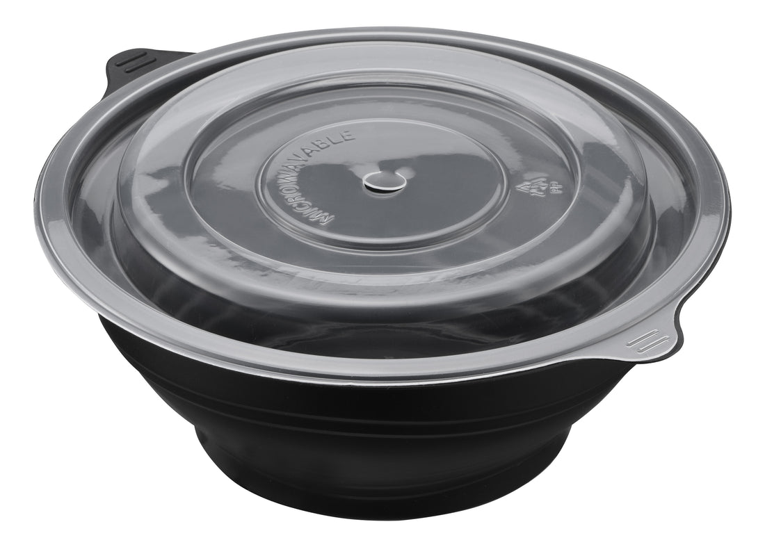 20oz Round Black Microwaveable Bowl with Vented Clear Lid, 120 Sets (40/6) - Image 1