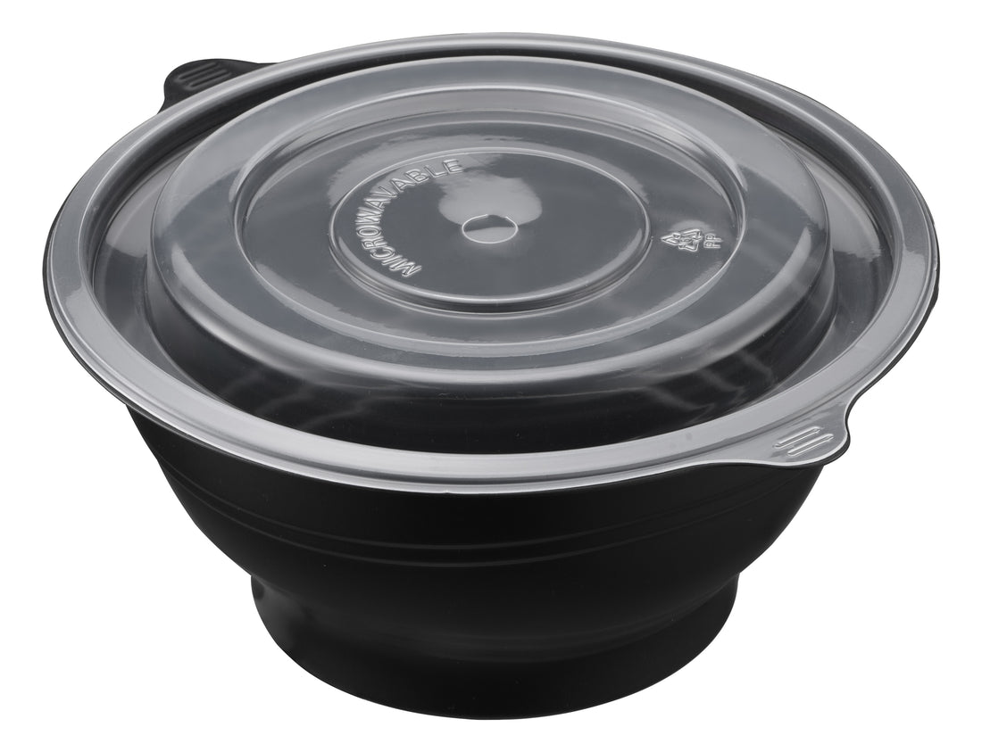 24oz Round Black Microwaveable Bowl with Vented Clear Lid, 120 Sets (40/6) - Image 1