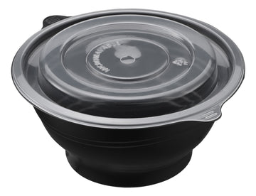 24oz Round Black Microwaveable Bowl with Vented Clear Lid, 120 Sets (40/6) - Image 1