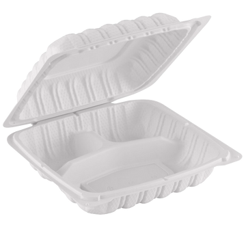 Hinged Container, White, Vented, Three Compartment, 7" x 7", 150pc (150/1) - Image 1