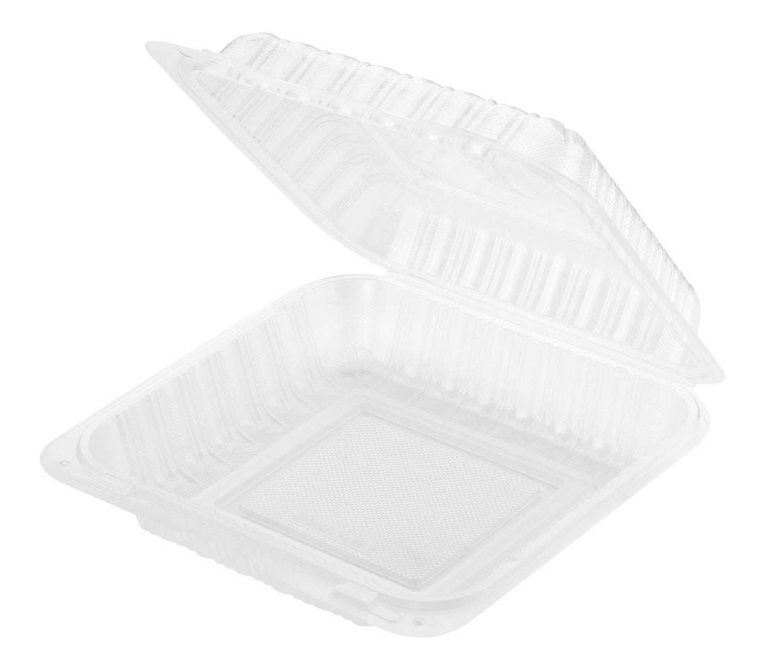 PP Hinged Container, Translucent, Vented, One Compartment, 7" x 7", 150pc (150/1) - Image 1