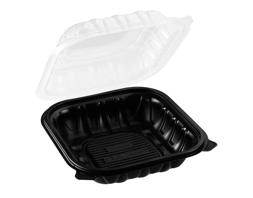 PP Black Tray with Translucent Lid, 9" x 9", 100 Sets (50/4) - Image 1