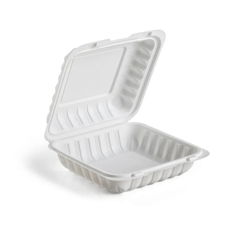 Hinged Container, White, Vented, One Compartment, 8" x 8", 150pc (150/1) - Image 1