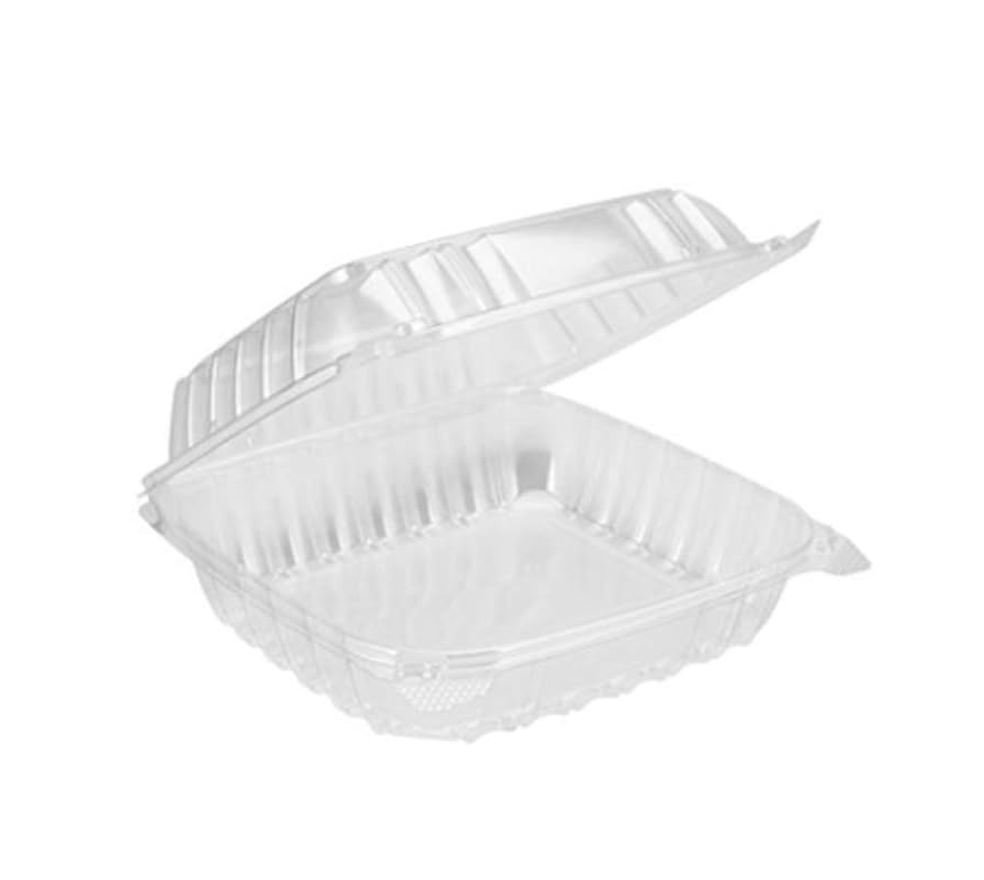 PP Hinged Container, Translucent, Vented, One Compartment, 8" x 8", 150pc (150/1) - Image 1