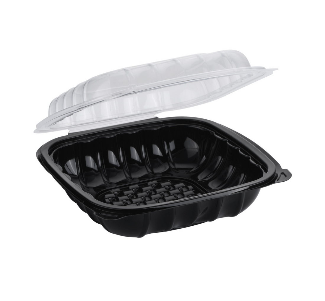 Hinged Duo-Colored PP Container 3-compartment, 8" x 8", 100pc (100/1) - Image 1