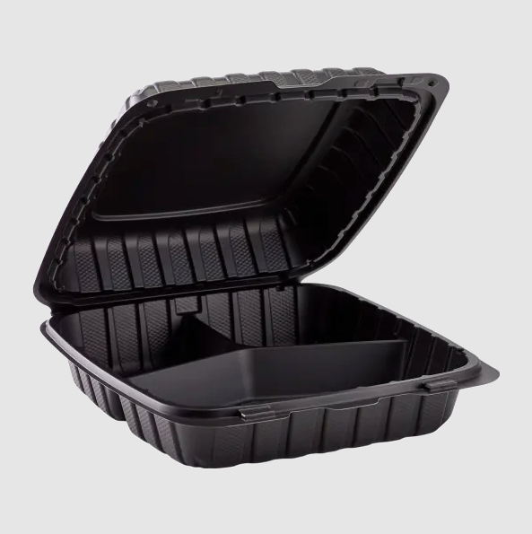 Hinged Container, Black, Vented, Three Compartment, 9" x 9", 150pc (150/1) - Image 1