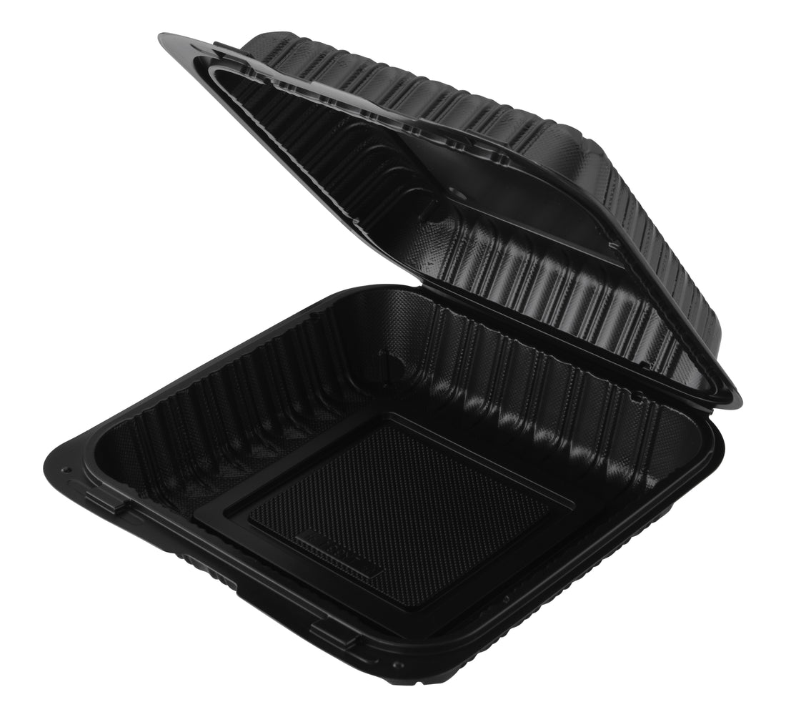 Hinged Container, Black, Vented, One Compartment, 9" x 9", 150pc (150/1) - Image 1