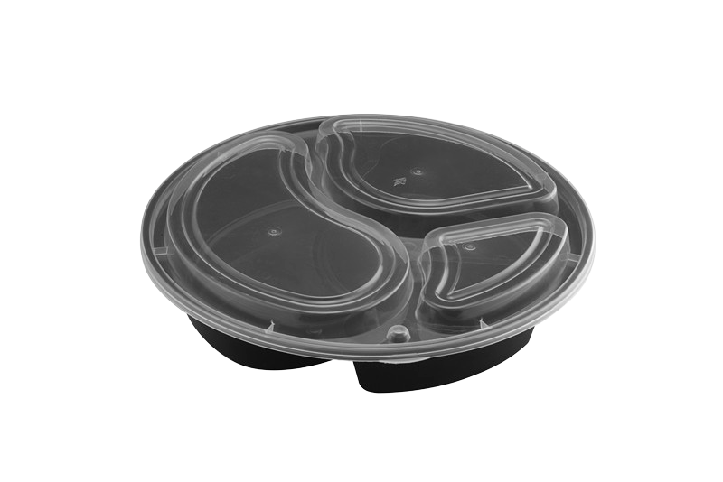 45oz Round Microwaveable Container with Lid 3-compartment, 150 Sets (50/6) - Image 1