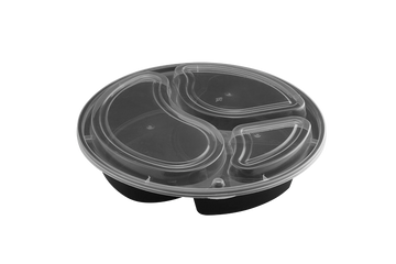 45oz Round Microwaveable Container with Lid 3-compartment, 150 Sets (50/6) - Image 1