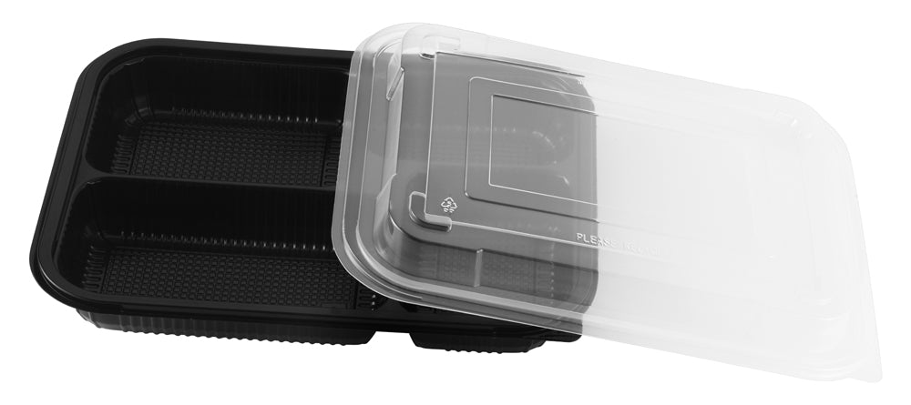 2-pc Black PP Container, 10.5" x 8", 4-Compartment, 100 Sets (50/4) - Image 1