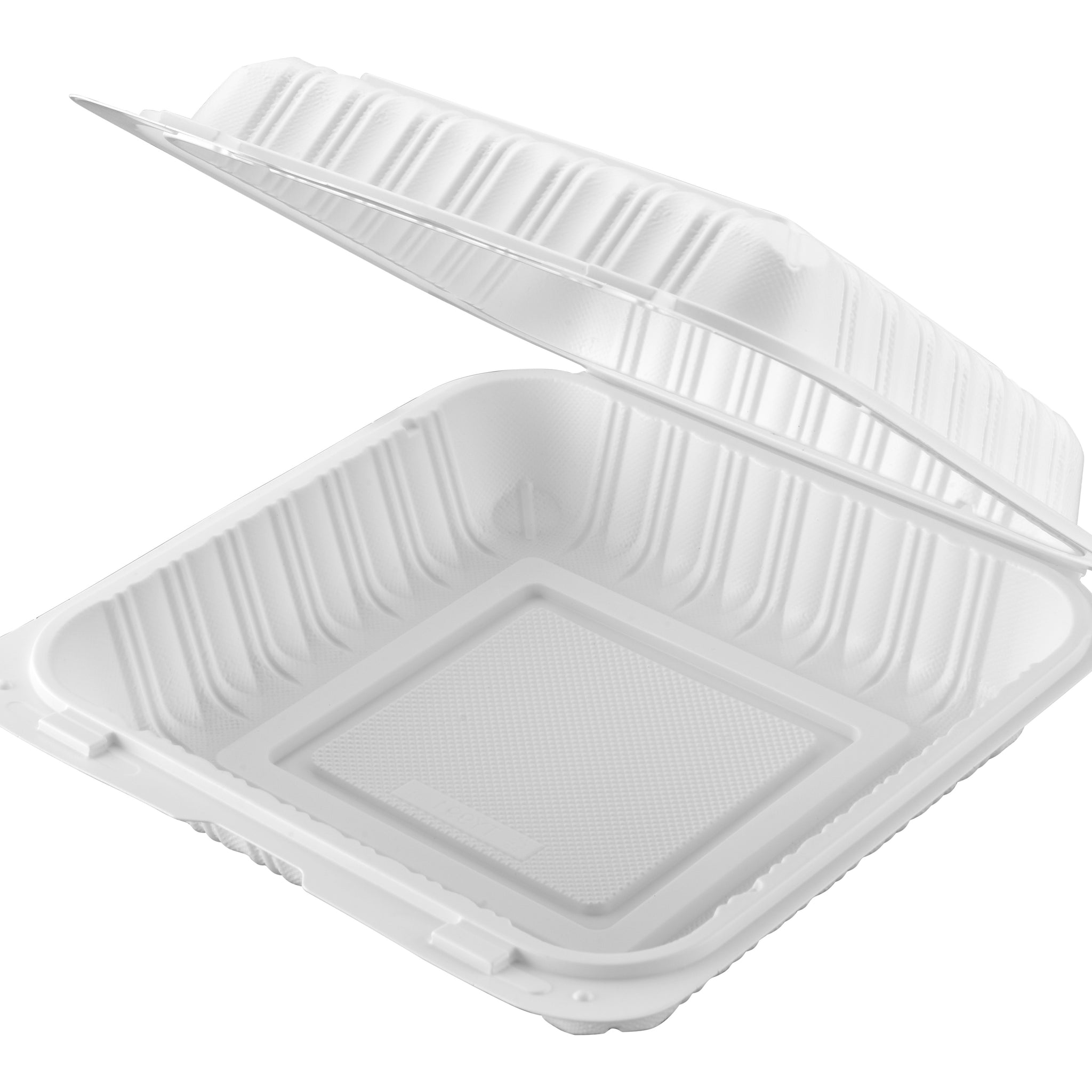 Hinged Container, White, Vented, One Compartment, 9" x 9", 150pc (150/1) - Image 1