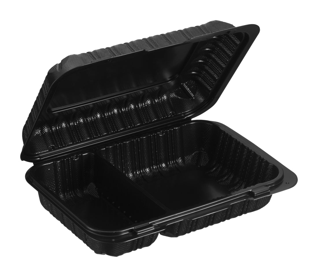 Hinged Container, Black, 2-compartment, 9" x 6", 200pc (200/1) - Image 1