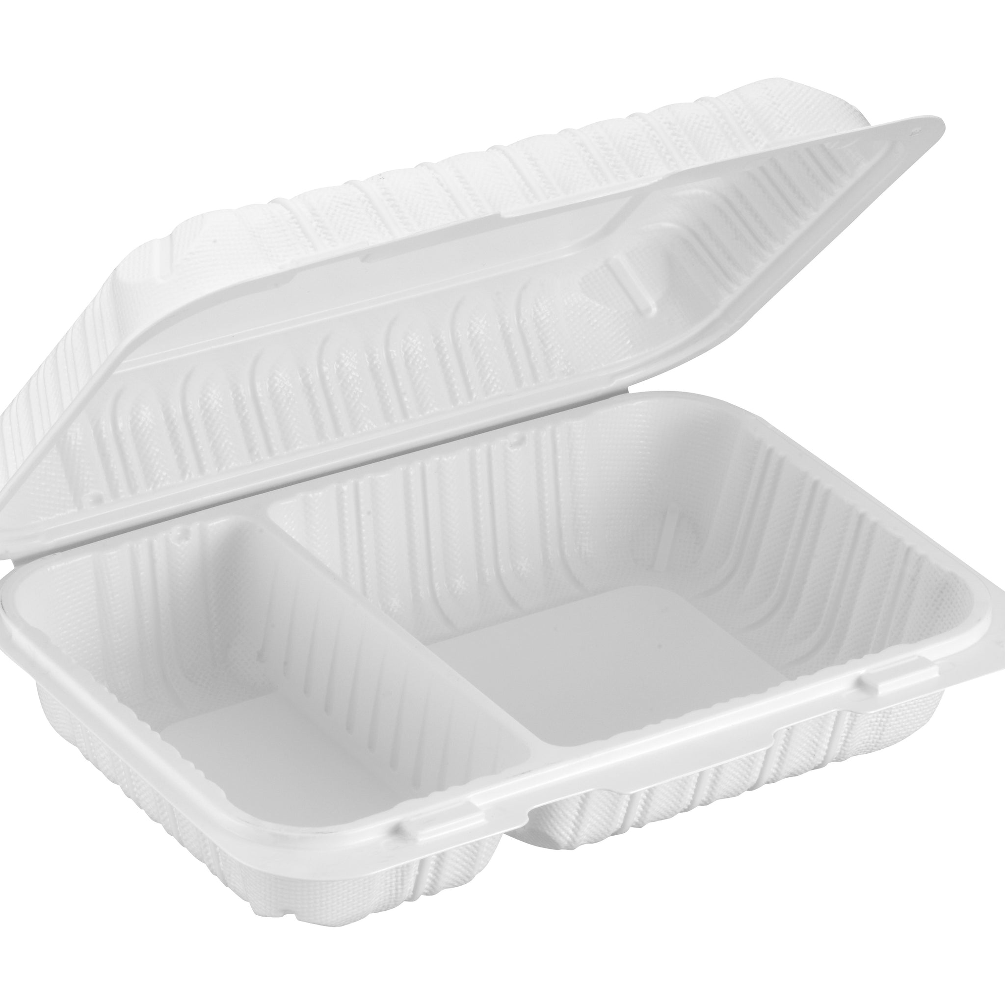 Hinged Container, White, 2-compartment, 9" x 6", 200pc (200/1) - Image 1