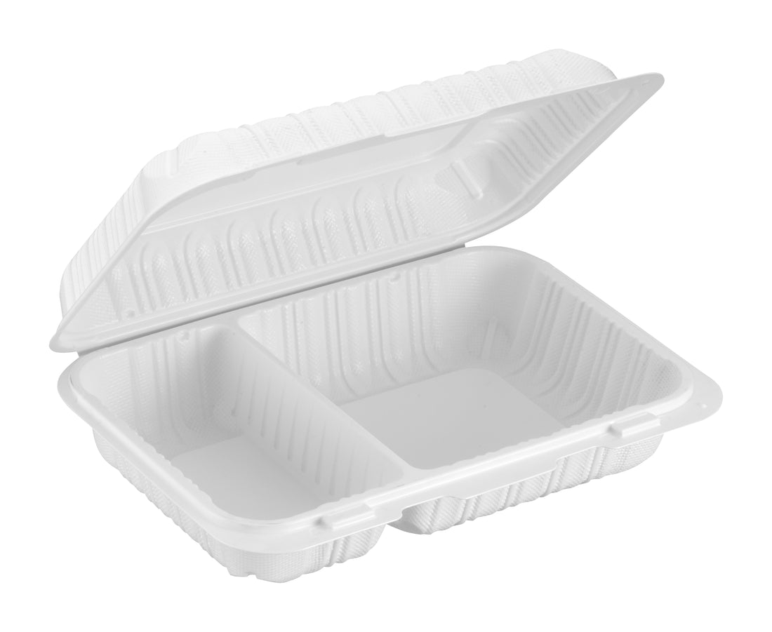 Hinged Container, White, 2-compartment, 9" x 6", 200pc (200/1) - Image 1