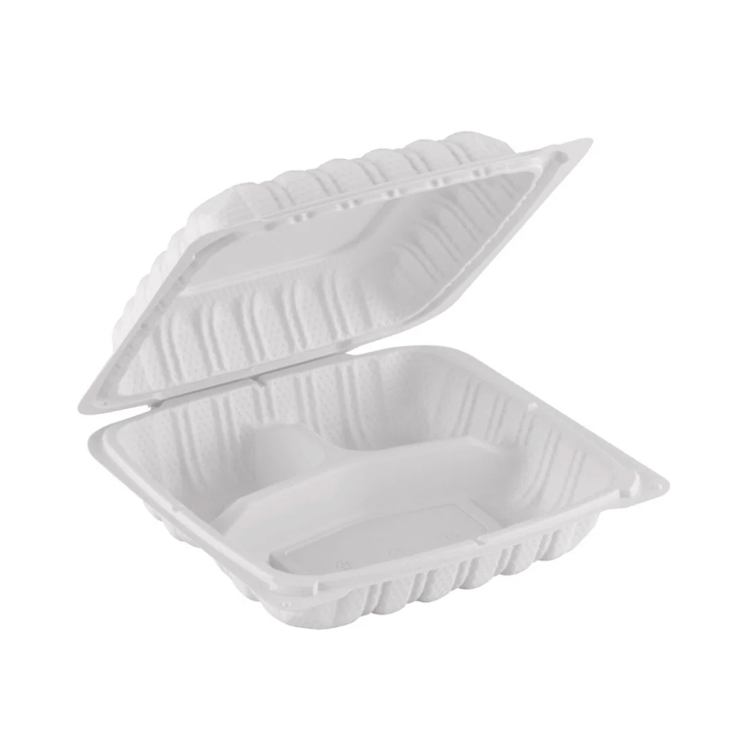 PP Hinged Container, Translucent, Vented, Three Compartment, 9" x 9", 150pc (150/1) - Image 1
