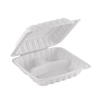 PP Hinged Container, Translucent, Vented, Three Compartment, 9" x 9", 150pc (150/1) - Image 1