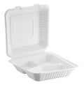 Bagasse Hinged Container 3-compartment, White, PFAS FREE, 8