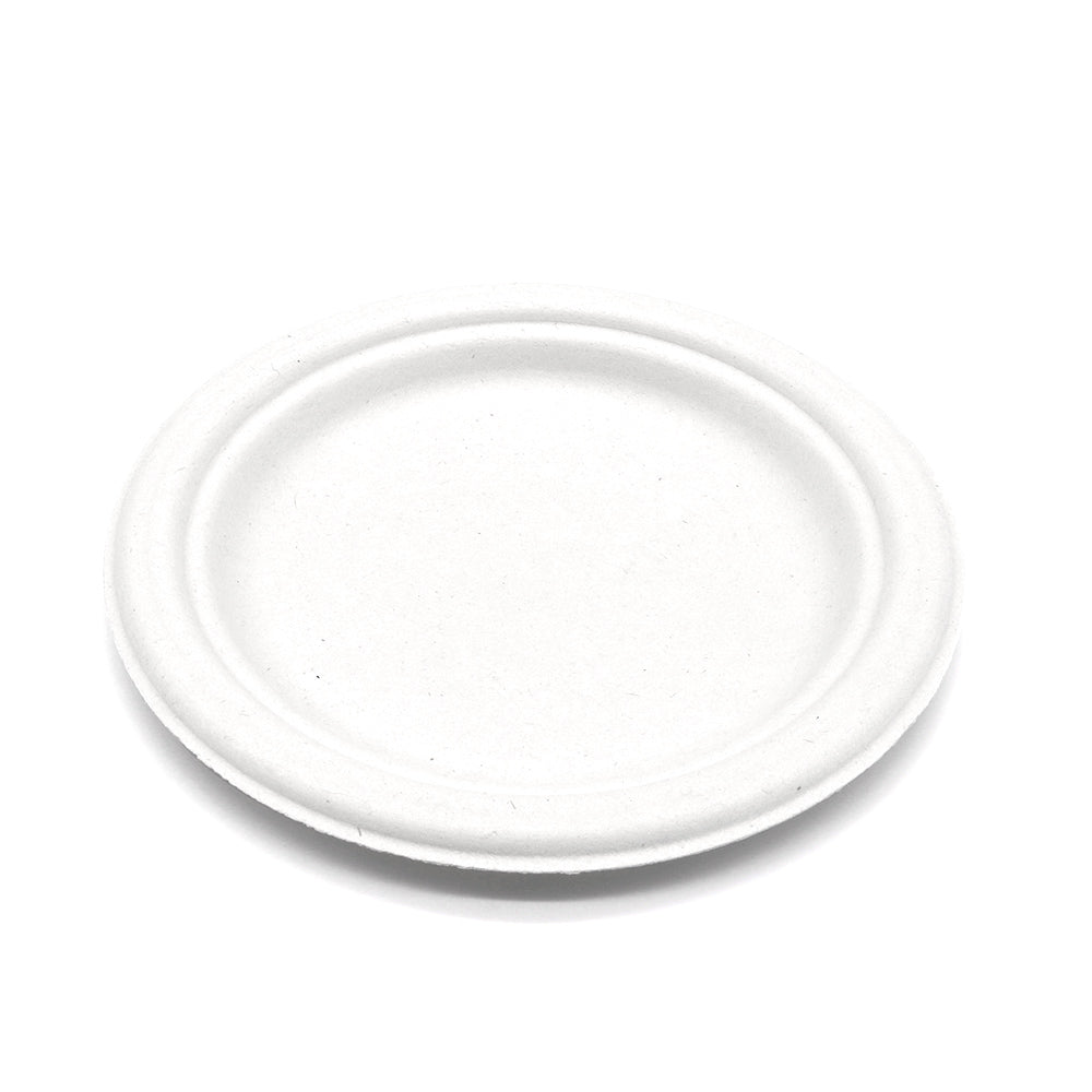 Bagasse Round Plate, 7'', White, PFAS FREE, 1000pc (125/8) - Image 1
