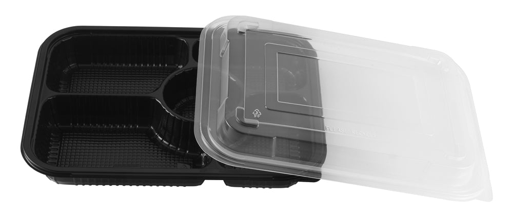 2-pc Black PP Container, 10.5" x 8", 5-Compartment, 100 Sets (50/4) - Image 1