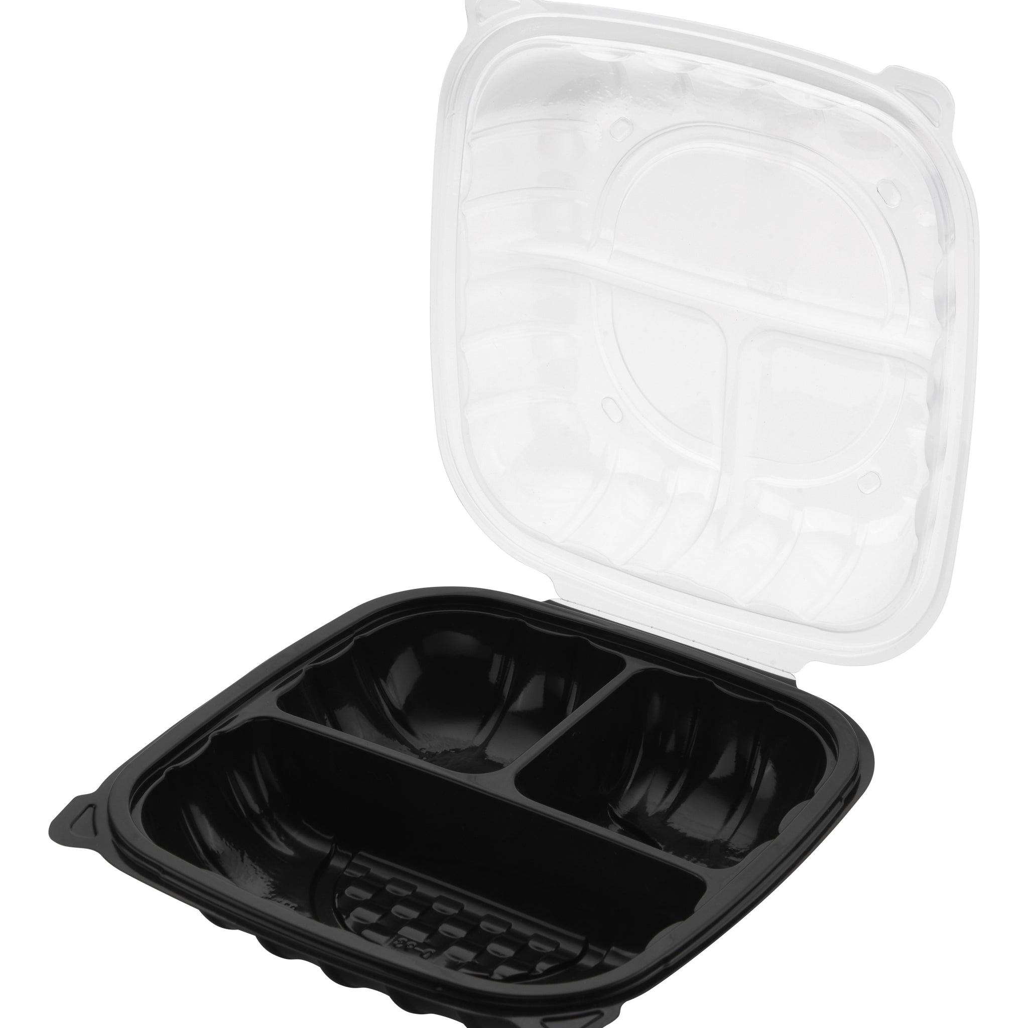 Hinged Duo-Colored PP Container 3-compartment, 9" x 9", 100pc (100/1) - Image 1