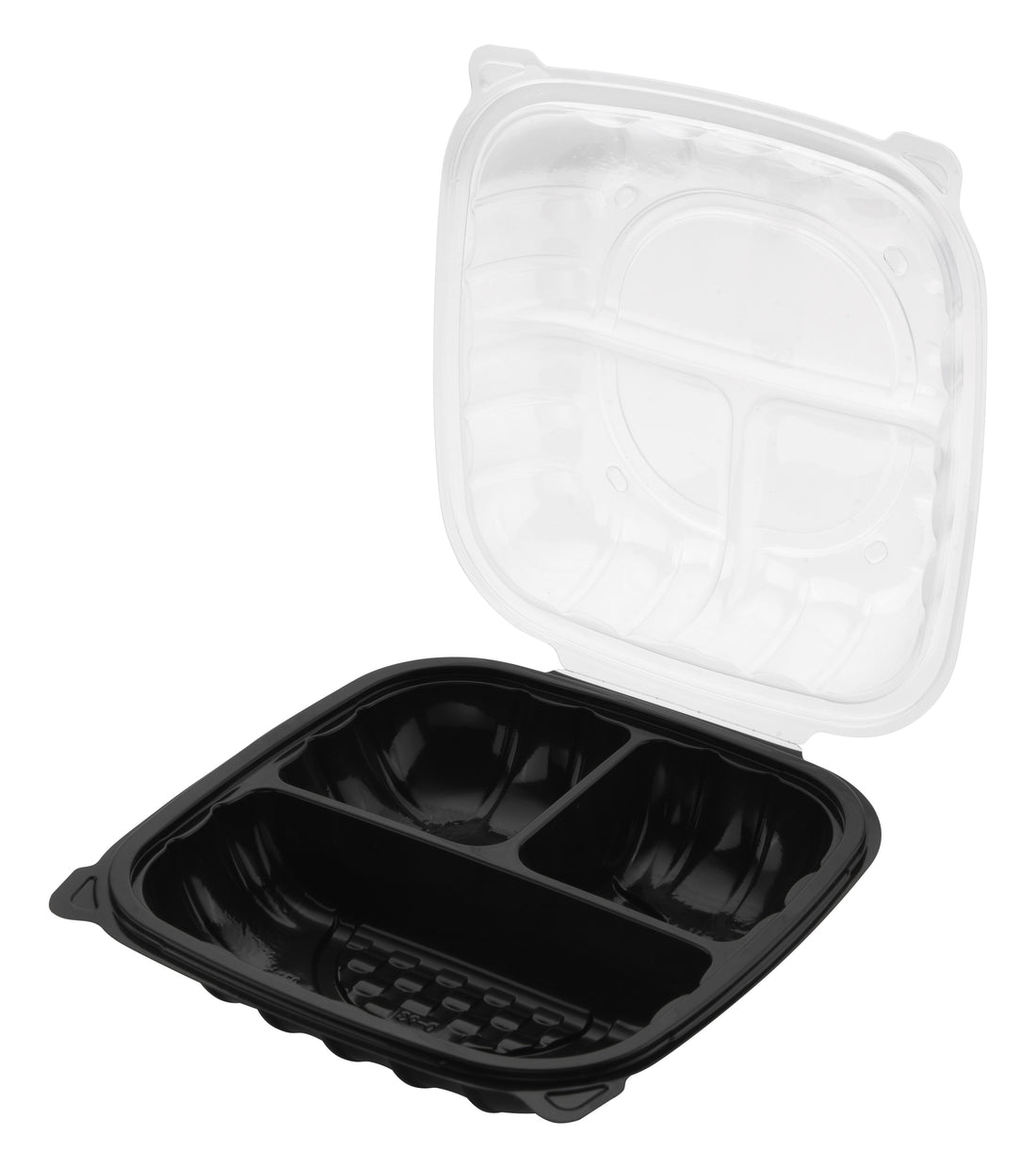 Hinged Duo-Colored PP Container 3-compartment, 9" x 9", 100pc (100/1) - Image 1
