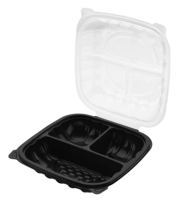Hinged Duo-Colored PP Container 3-compartment, 9" x 9", 100pc (100/1) - Image 1