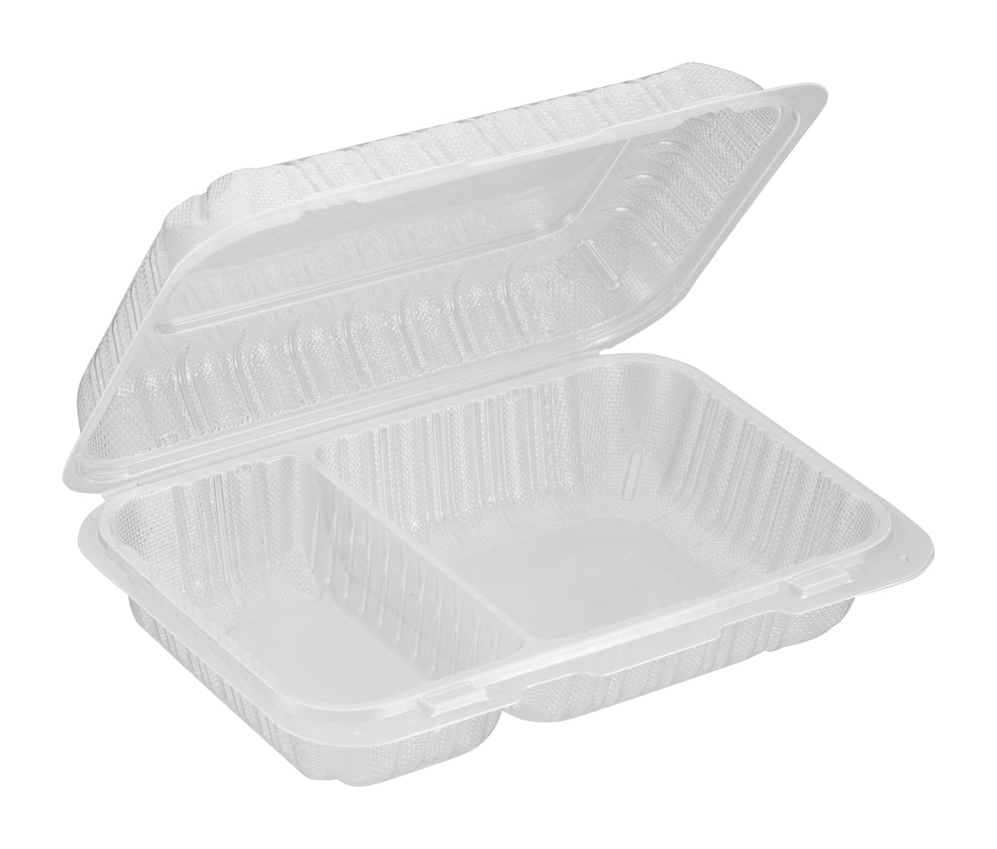 PP Hinged Container, Translucent, 2-compartment, 9" x 6", 200pc (200/1) - Image 1