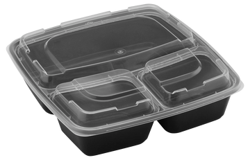 48oz Square Microwaveable Container with Lid 3-compartment, 100 Sets (50/4) - Image 1
