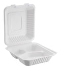 Bagasse Hinged Container 3-compartment, PFAS FREE, White, 9