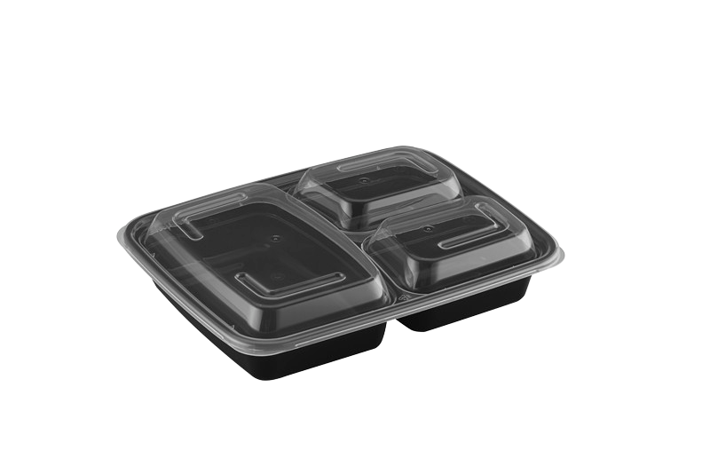 33oz Rectangular Microwaveable Container with Lid 3-compartment, 150 Sets (50/6) - Image 1