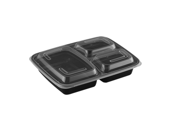 33oz Rectangular Microwaveable Container with Lid 3-compartment, 150 Sets (50/6) - Image 1