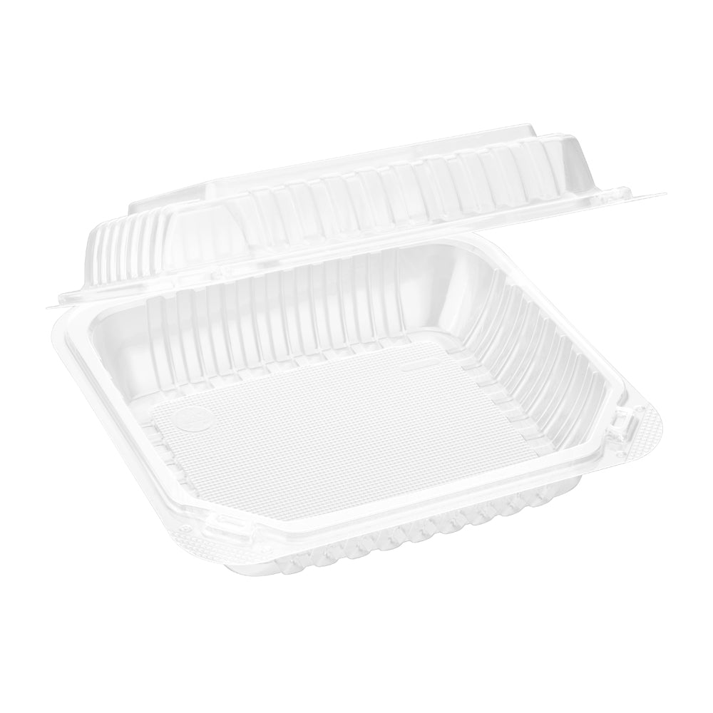 Clear Hinged PS Container, 8" x 8" 3in Tall, 200pc (200/1) - Image 1