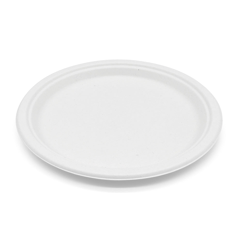 Bagasse Round Plate, 10'', White, PFAS FREE, 500pc (125/4) - Image 1