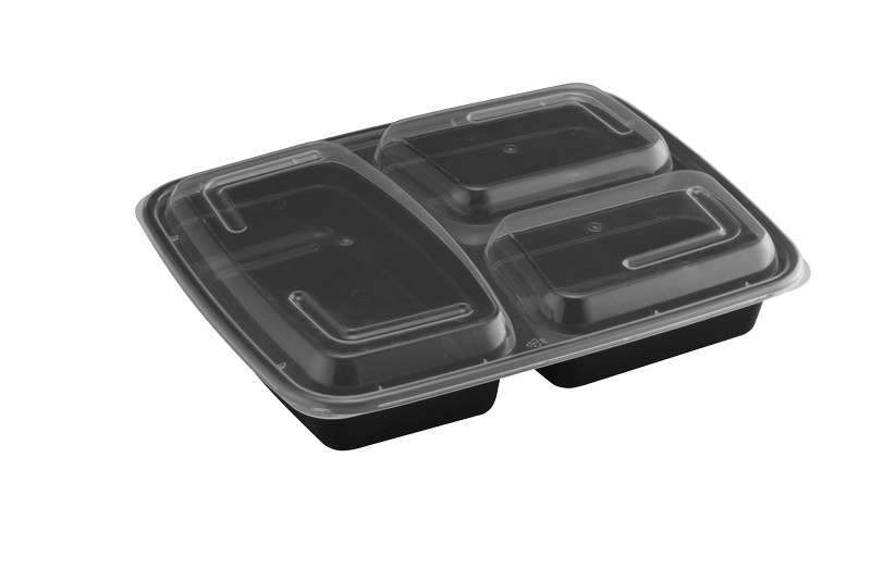 39oz Rectangular Microwaveable Container with Lid 3-compartment, 150 Sets (50/6) - Image 1