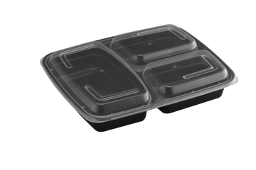 39oz Rectangular Microwaveable Container with Lid 3-compartment, 150 Sets (50/6) - Image 1