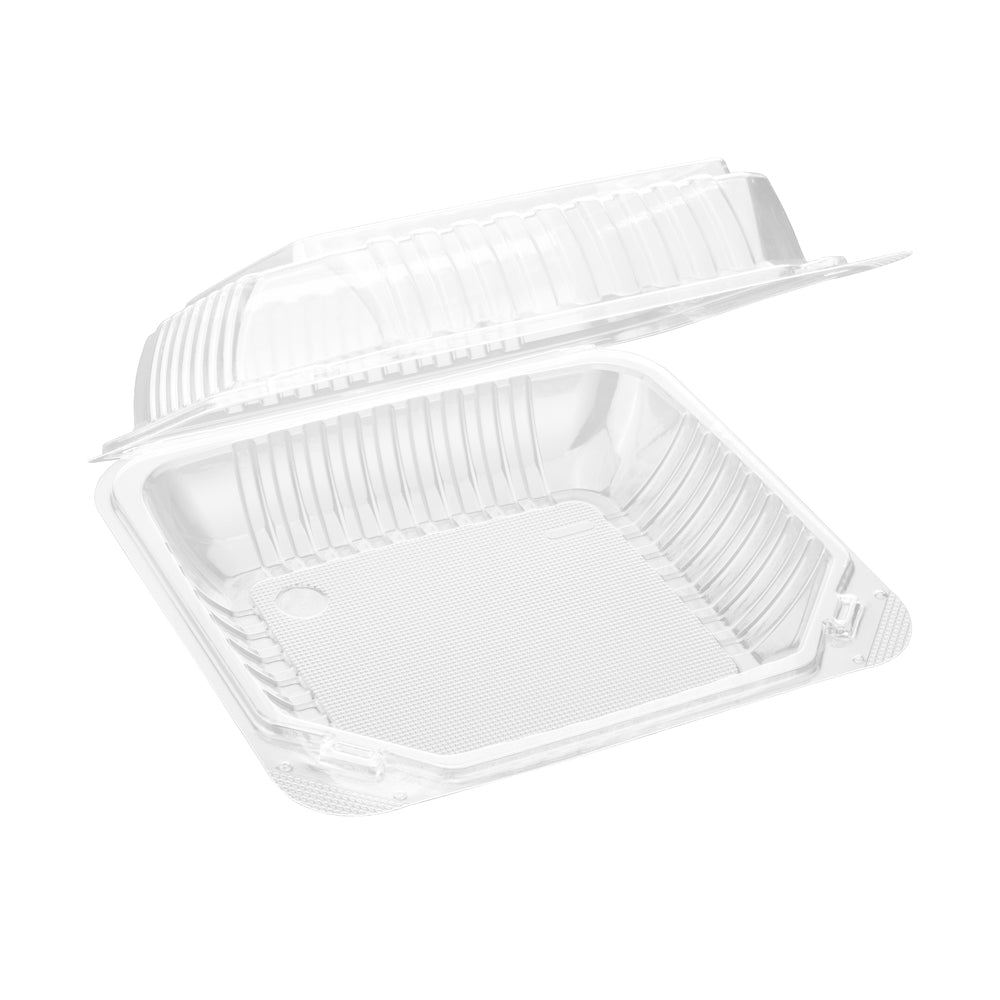 Clear Hinged PS Container, 9" x 9" 3in Tall, 200pc (200/1) - Image 1