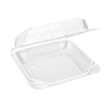Clear Hinged PS Container, 9" x 9" 3in Tall, 200pc (200/1) - Image 1
